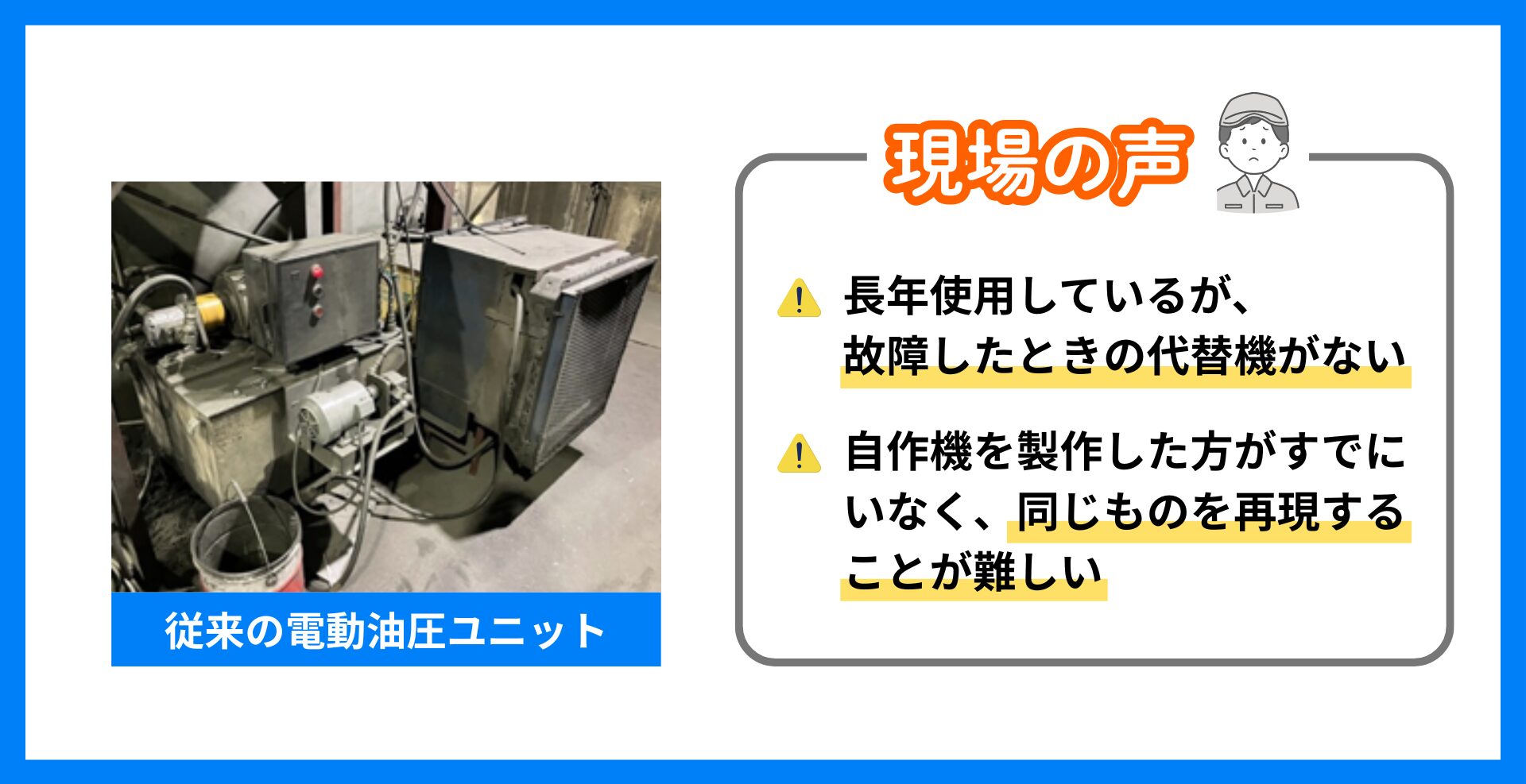 長年使用されてきた電動油圧ユニットと現場の課題