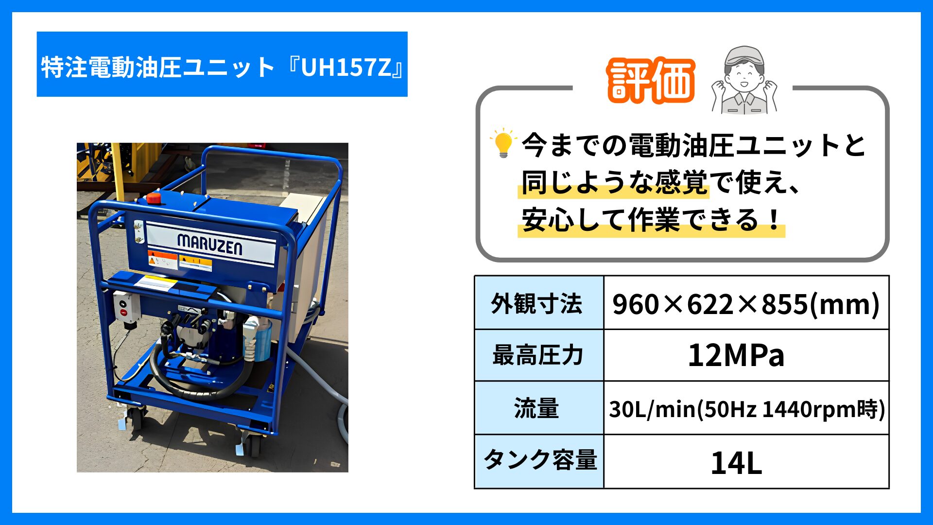 特注電動油圧ユニットの作業評価（使いやすさ）