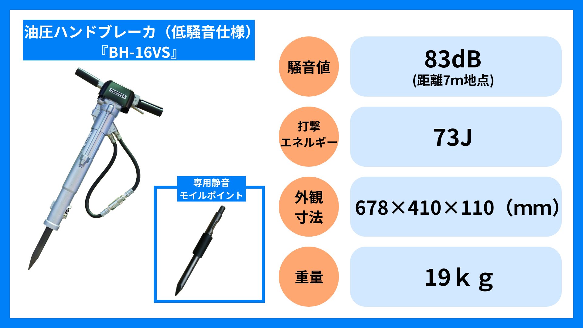 BH-16VSの仕様表|低騒音油圧ハンドブレーカの性能・スペック