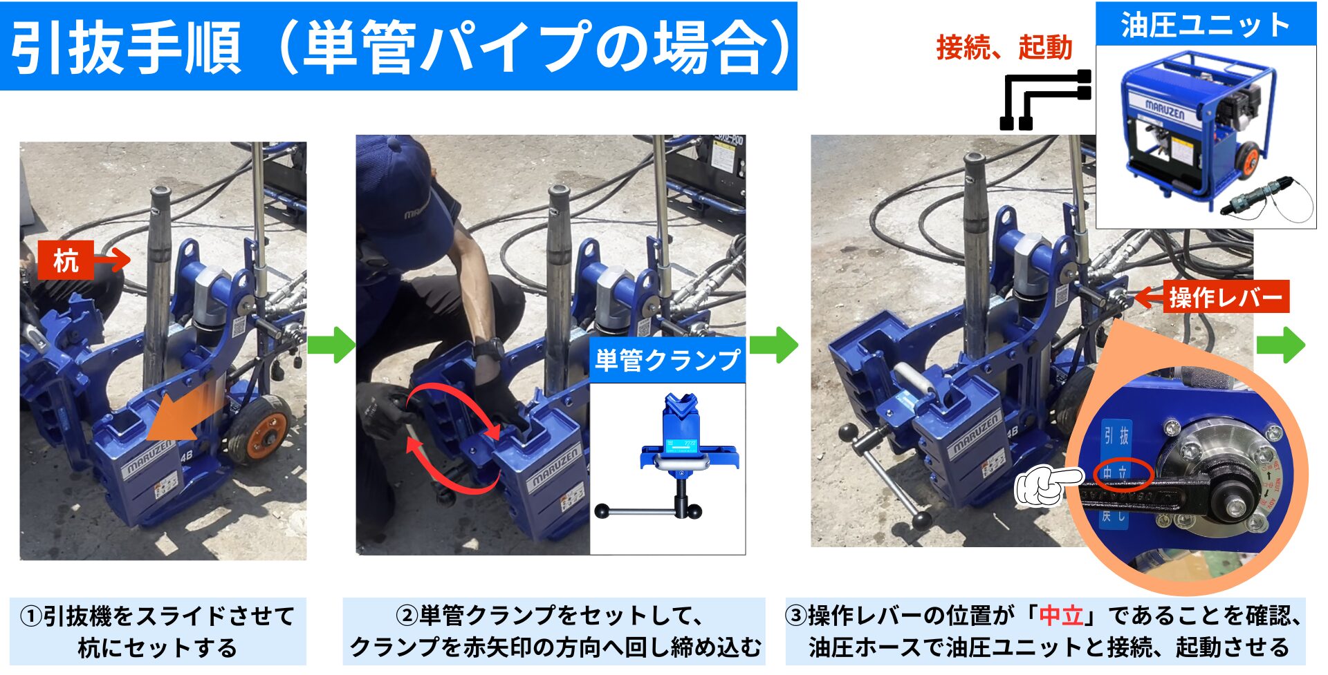 プルマスターEH-34Bによる単管引抜手順①